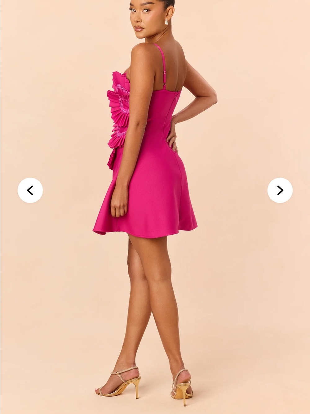 Fuchsia Ruffle Beaded Mini Dress - Women's - Picture 2 of 2